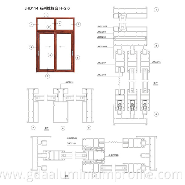 Aluminum JHD72-114 A Push-Pull Window Assembly Structure